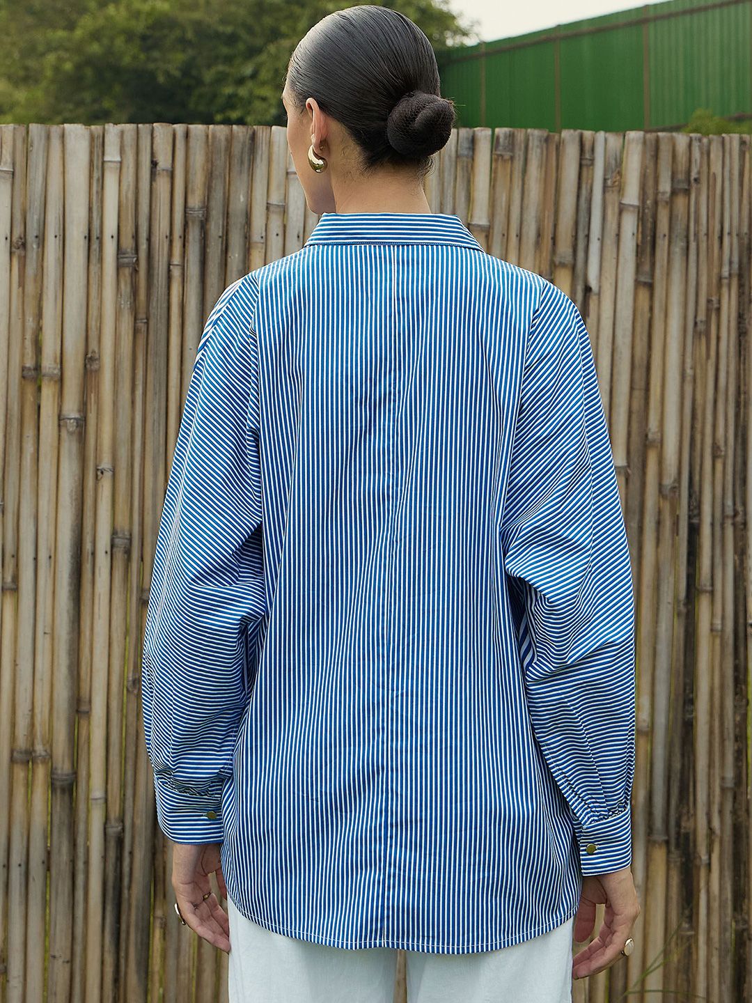 Pink Paprika by SASSAFRAS Women Vertical Striped Cotton Oversized Casual Shirt