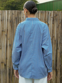 Pink Paprika by SASSAFRAS Women Vertical Striped Cotton Oversized Casual Shirt