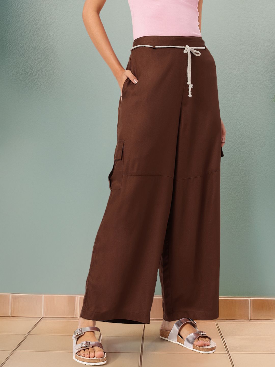 DressBerry Women Eclectic Essentials Belted Cargo Trousers