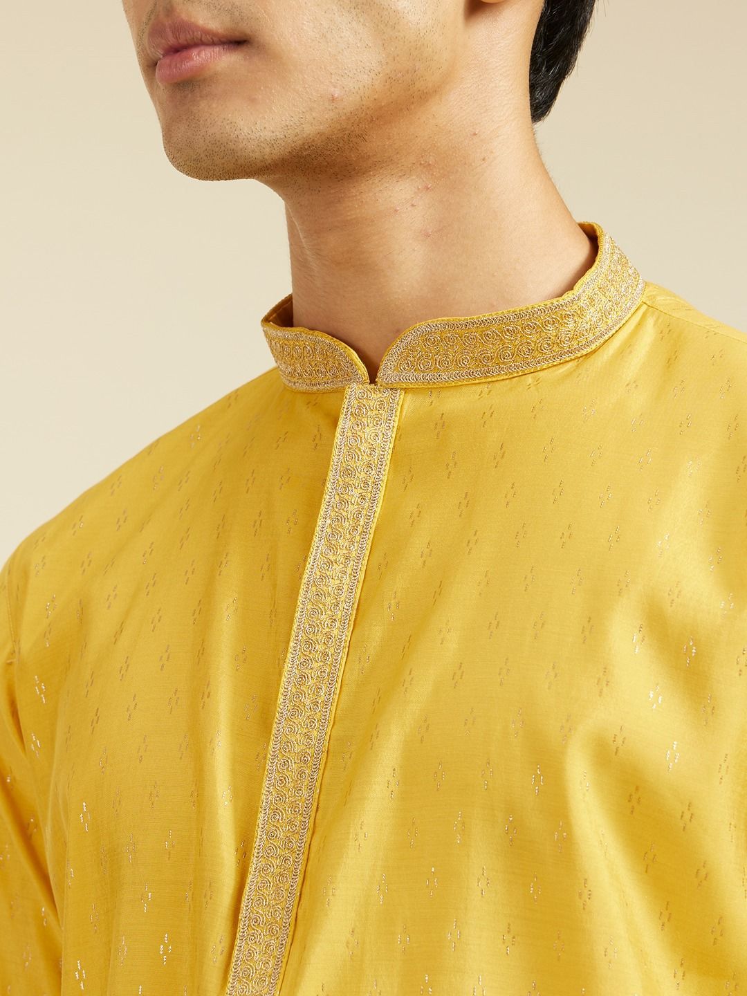 Diwas by Manyavar Geometric Woven Design Mandarin Collar Straight Kurta