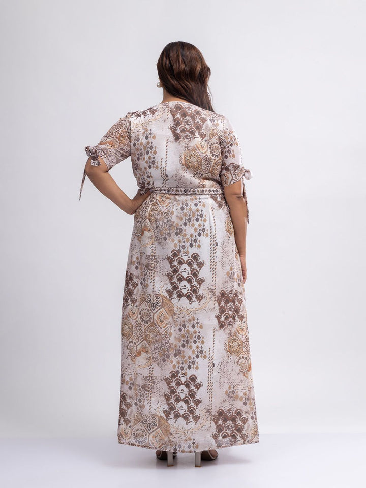 Mamicha Women Floral Print Tie Up Sleeve Georgette Maxi Dress