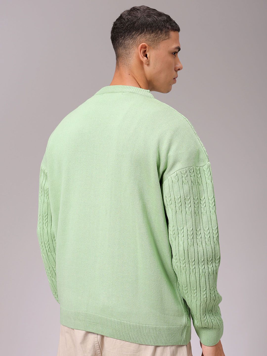 The Indian Garage Co Men Self Design Cable Knit Pullover