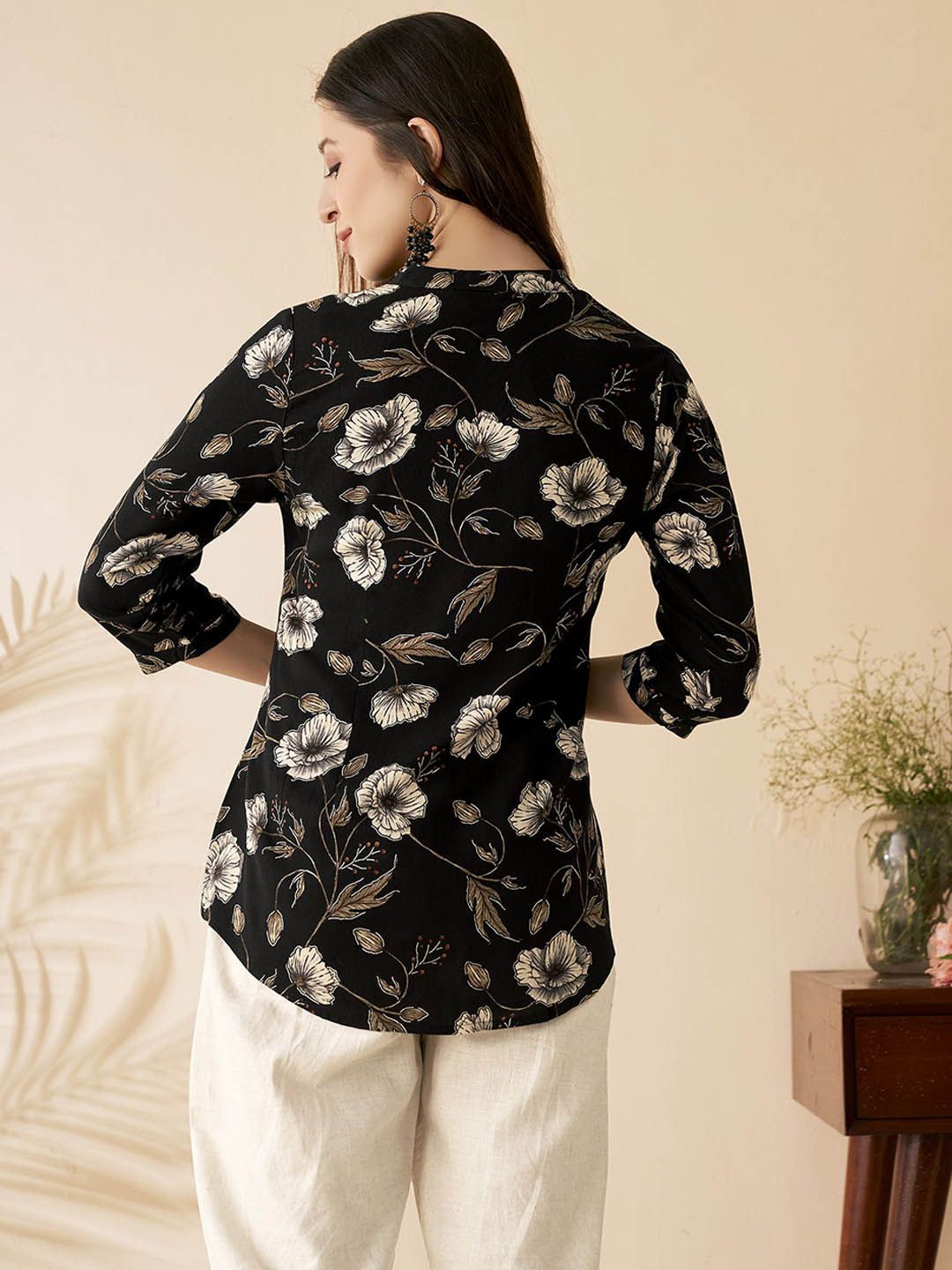 Anouk Floral Printed Mandarin Collar Short Kurti