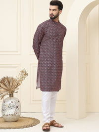 SOJANYA Floral Printed Mandarin Collar Pure Cotton Straight Kurta dengan Piyama