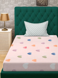 Myntra Elegant Homes Pink Printed 300 TC Fitted Set Cadar Katil Bujang 2.25 m x 1.5 m