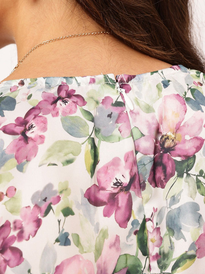 DressBerry Flutter Florals Printed Satin Finish Peplum Top