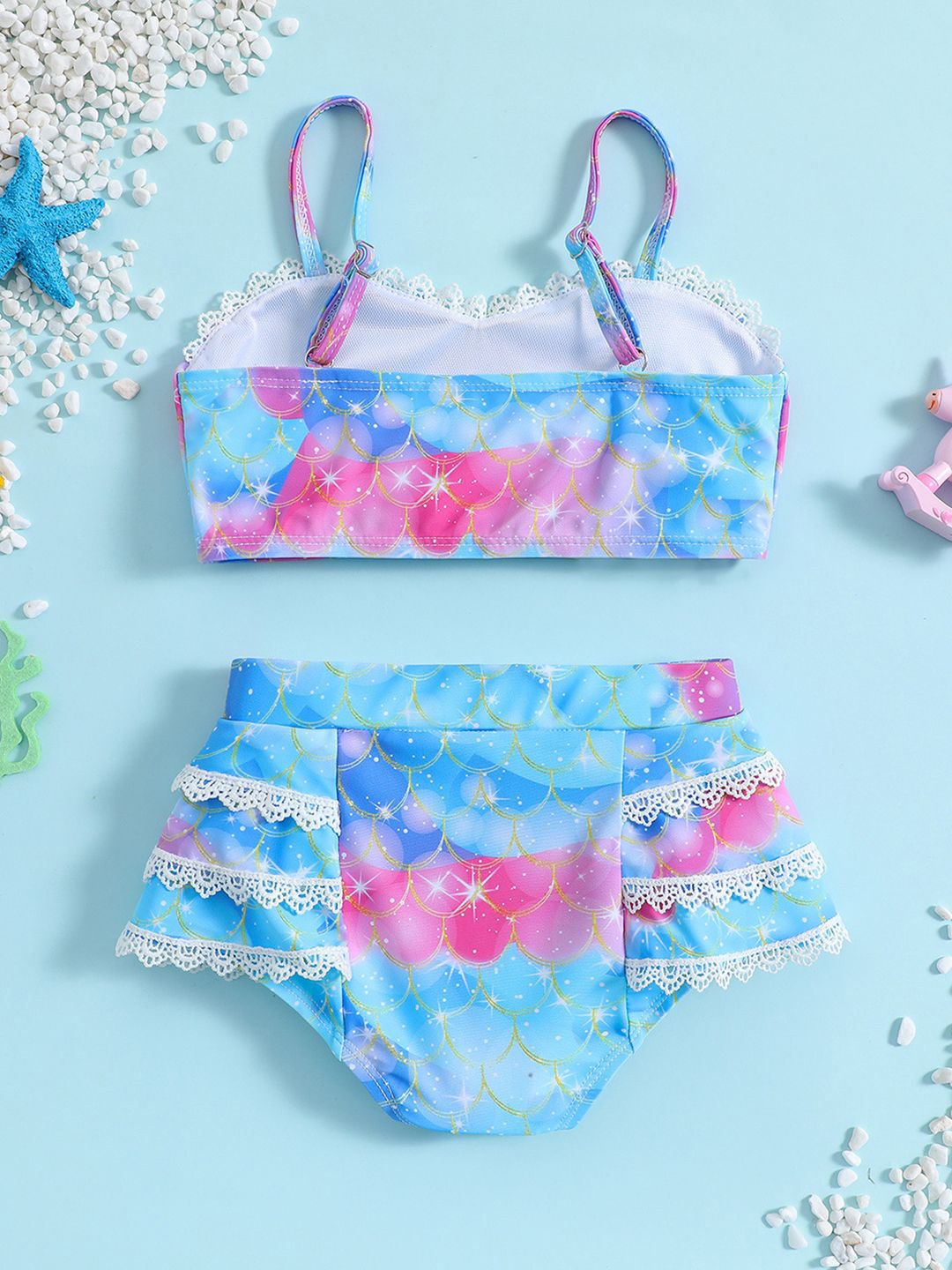 YK Infant Girls Printed Top & Shorts Swim Set