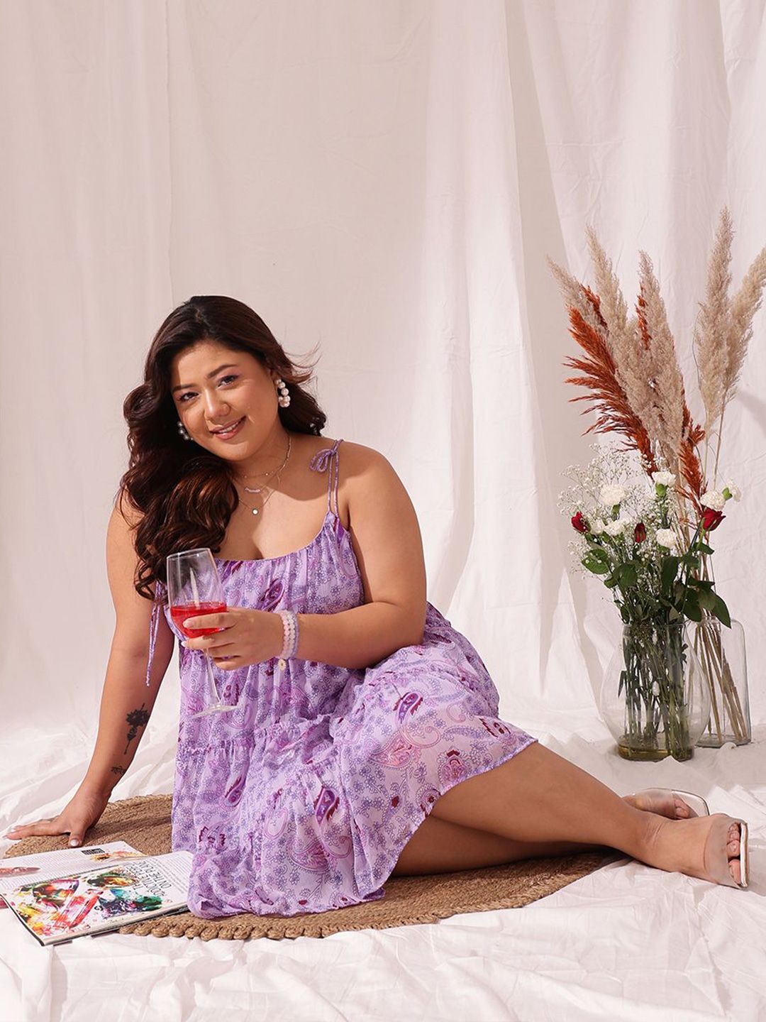 CURVY STREET Plus Size Floral Printed Sleeveless A-Line Dress