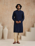 House of Chikankari Men Navy Blue Rayon Embroidered Kurta