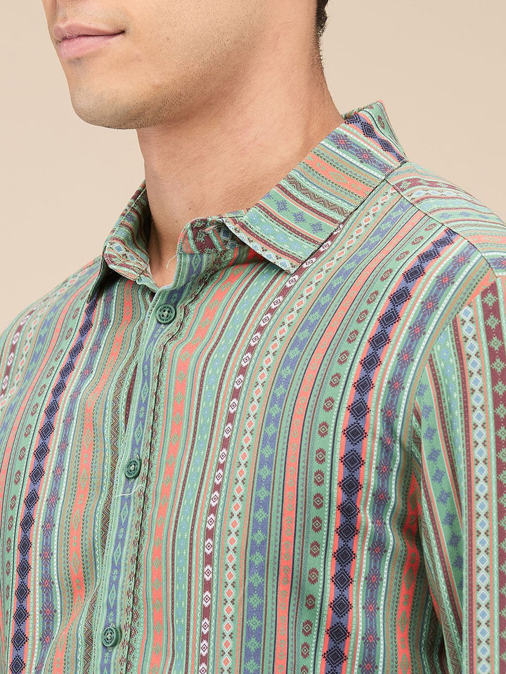 Being Human Men Spread Collar Vertical Striped Cotton Slim Fit Casual Shirt