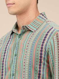 Being Human Men Spread Collar Vertical Striped Cotton Slim Fit Casual Shirt