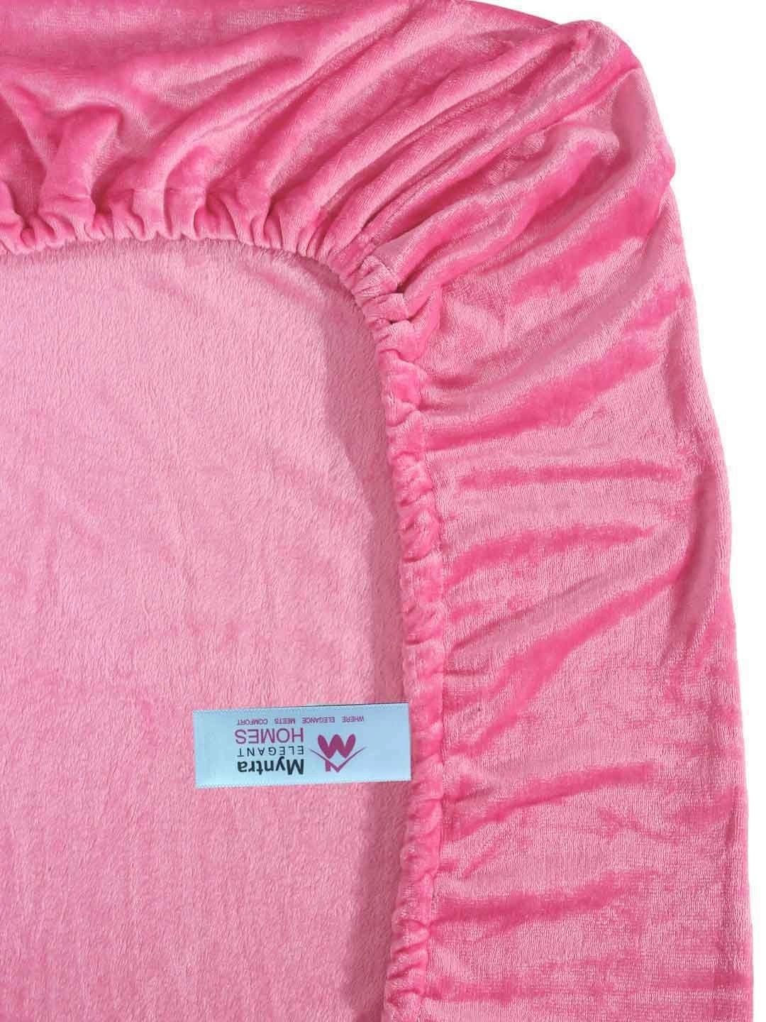 Myntra Elegant Homes Pink Solid Fitted 300 TC Wool Bedsheet Single dengan 1 Sarung Bantal