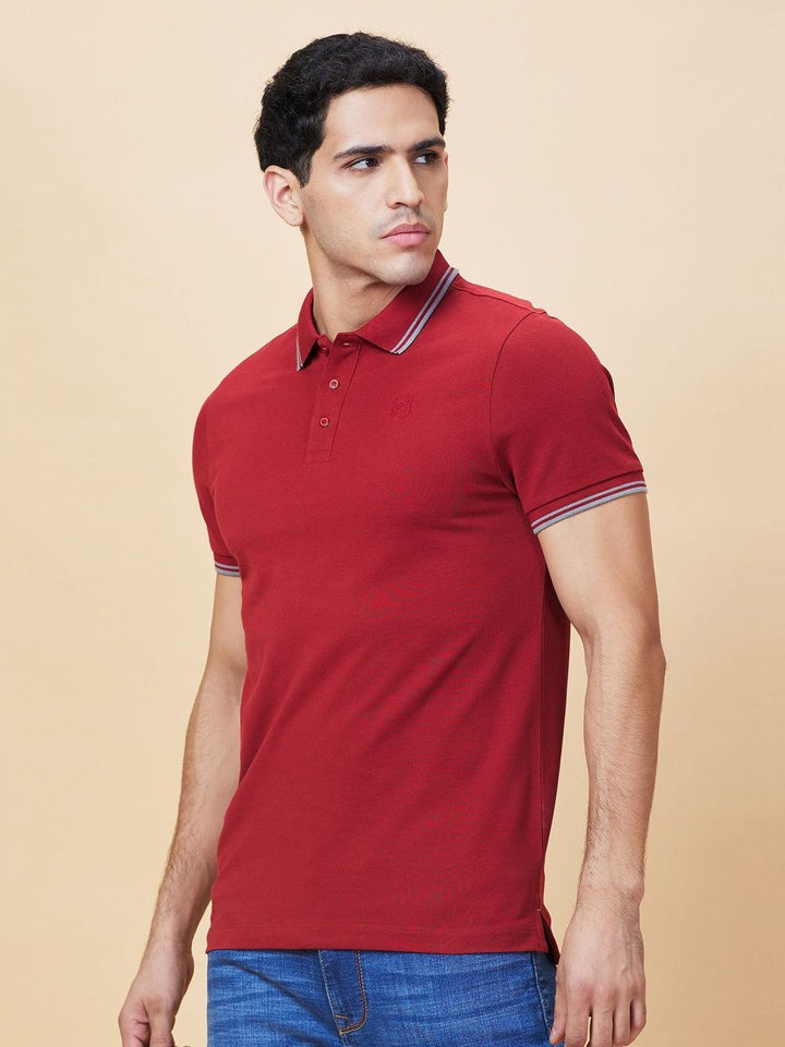 Being Human Men Solid Polo Collar Cotton T-shirt