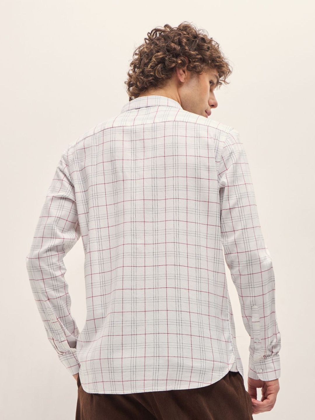 THE BEAR HOUSE Men Spread Collar Tartan Checked Cotton Slim Fit Casual Shirt