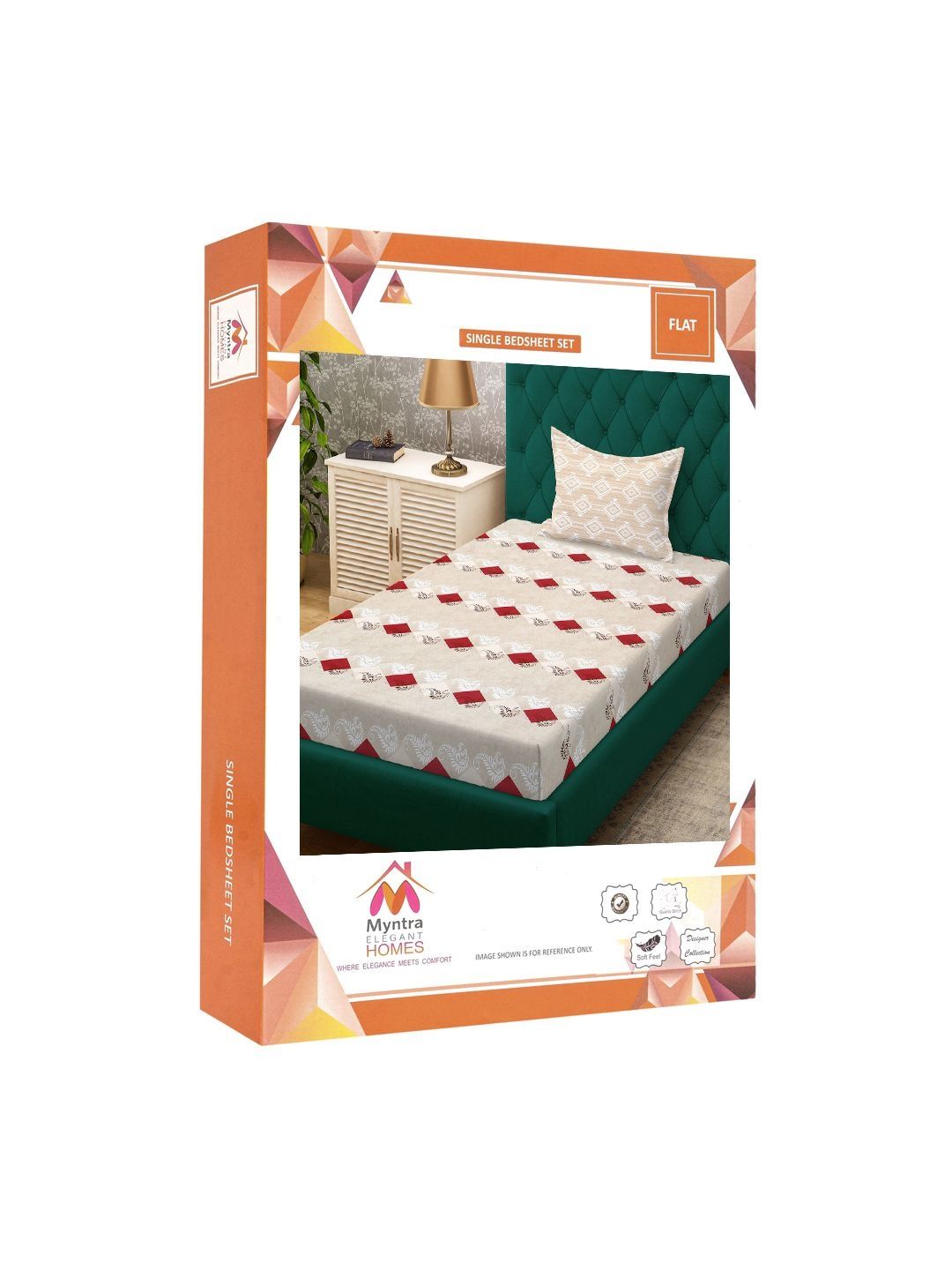 Myntra Elegant Homes Beige Geometric 400 TC Single Bedsheet with 1 Pillow Covers