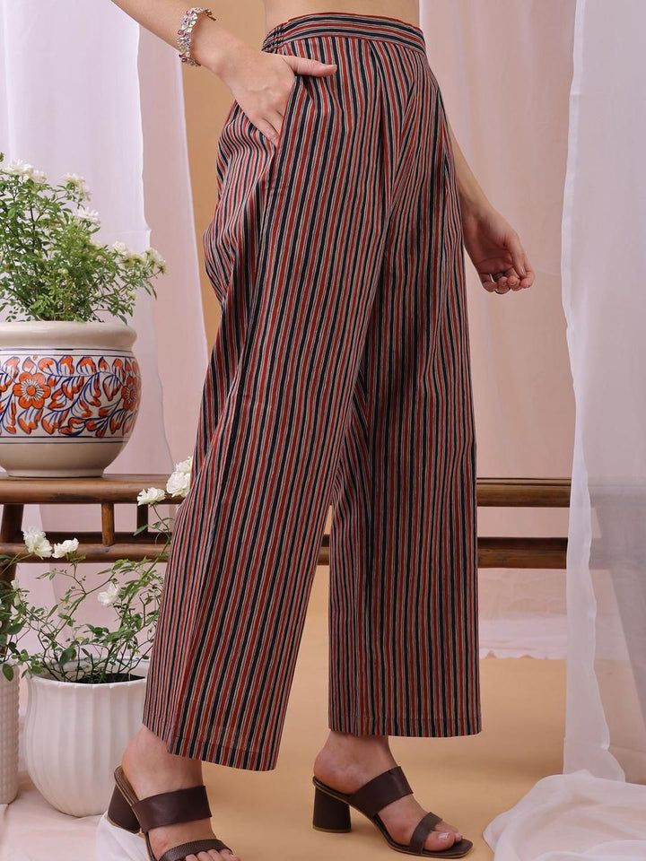 KALINI Women Printed Striped Pure Cotton Kurta with Palazzo