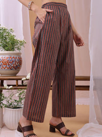 KALINI Women Printed Striped Pure Cotton Kurta with Palazzo