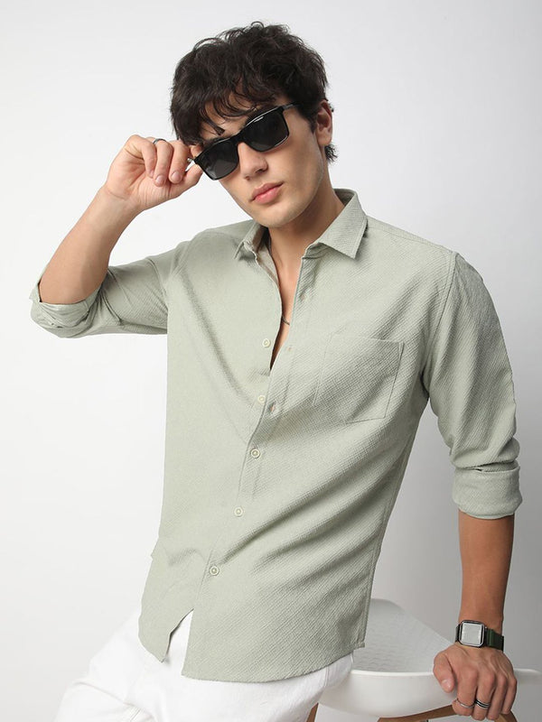 VASTRADO Men Classic Cutaway Collar Textured Slim Fit Casual Shirt