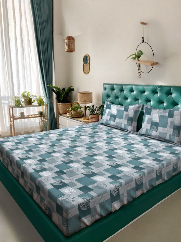 Myntra Elegant Homes Hijau Kapas Geometrik 400 TC Set Cadar King 2.50 m x 2.25 m