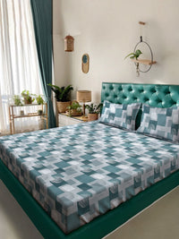 Myntra Elegant Homes Hijau Kapas Geometrik 400 TC Set Cadar King 2.50 m x 2.25 m