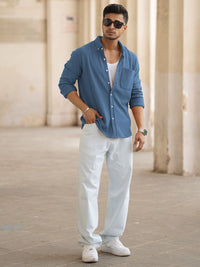 Powerlook Men Textured Spread Collar Cotton Casual Shirt