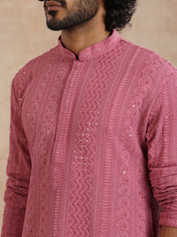 House of Chikankari Men Mauve Rayon Sulam Kurta