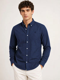 ADRO Men Navy Blue Mini Checked Regular Fit Casual Cotton Shirt
