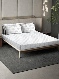 KLOTTHE Off White Printed Dilengkapi 400TC Kapas Tulen Cadar Super King & 4 Sarung Bantal