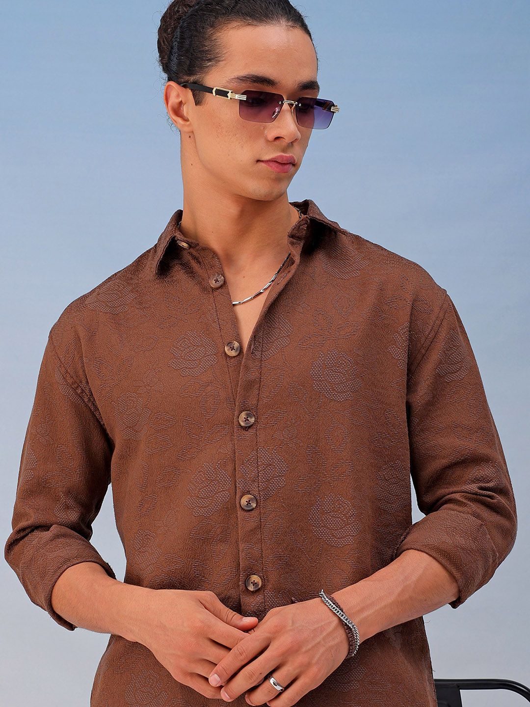 The Indian Garage Co Men Relaxed Fit Dobby Textured Resortwear Shirt