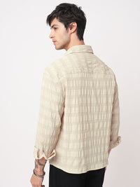 VASTRADO Classic Oversized Checked Seersucker Weave Cotton Casual Shirt
