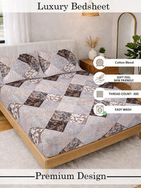 Myntra Elegant Homes Brown Geometric 300 TC King Double Bedsheet with 2 Pillow Covers