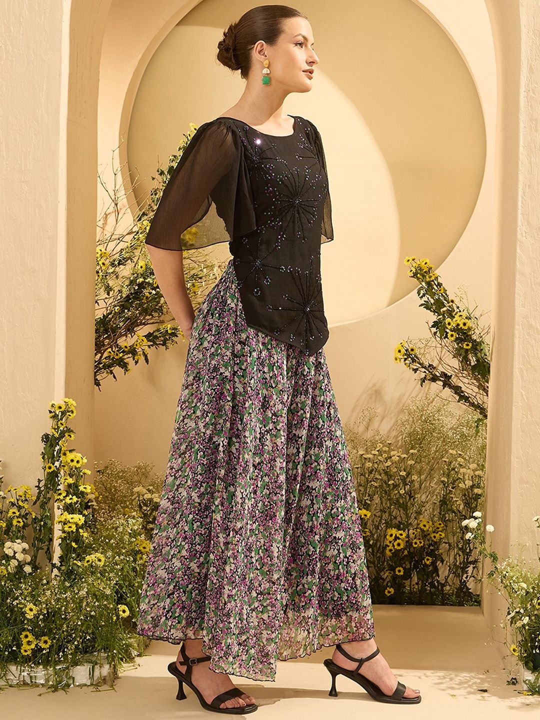 Antheaa Embellished Round Neck Top With Palazzo