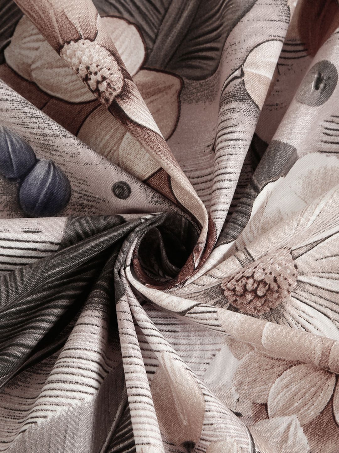 KLOTTHE Beige & Grey Floral Printed Flat 300 TC Single 7D Bedsheet With Pillow Cover