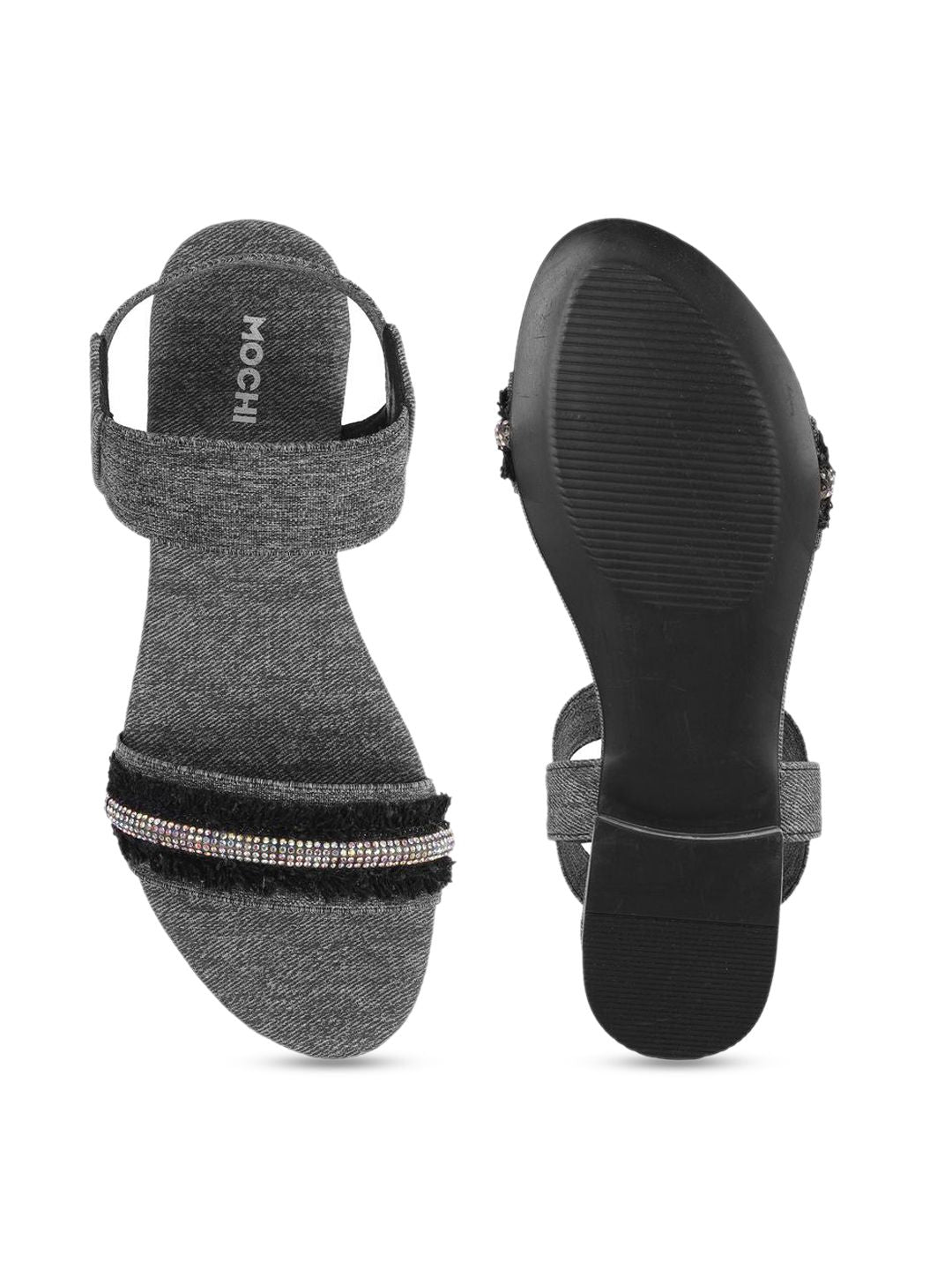 Mochi Women Western Embellished Open Toe Flats