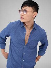 VASTRADO Men Classic Spread Collar Textured Solid Slim Fit Casual Shirt