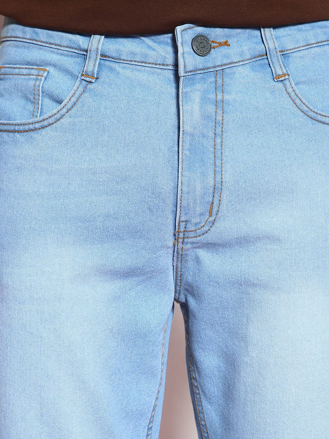 Urbano Fashion Men Ice Blue Straight Fit Heavy Washed Stretchable Jeans