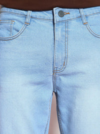 Urbano Fashion Men Ice Blue Straight Fit Heavy Washed Stretchable Jeans