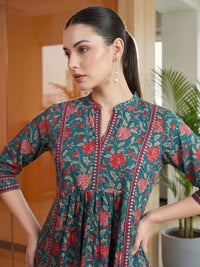 Mamicha Floral Print Mandarin Collar Cotton Peplum Top