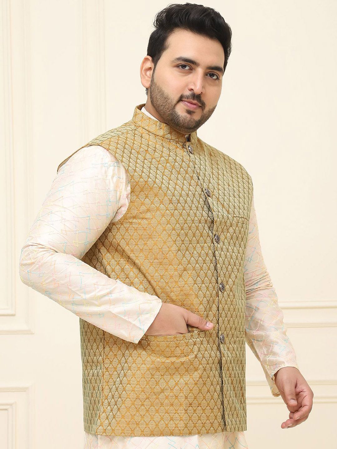 SOJANYA PLUS Men Printed Nehru Plus Size Jacket