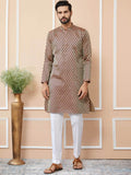 See Designs Ethnic Motifs Woven Design Mandarin Collar Straight Kurta With Pyjamas