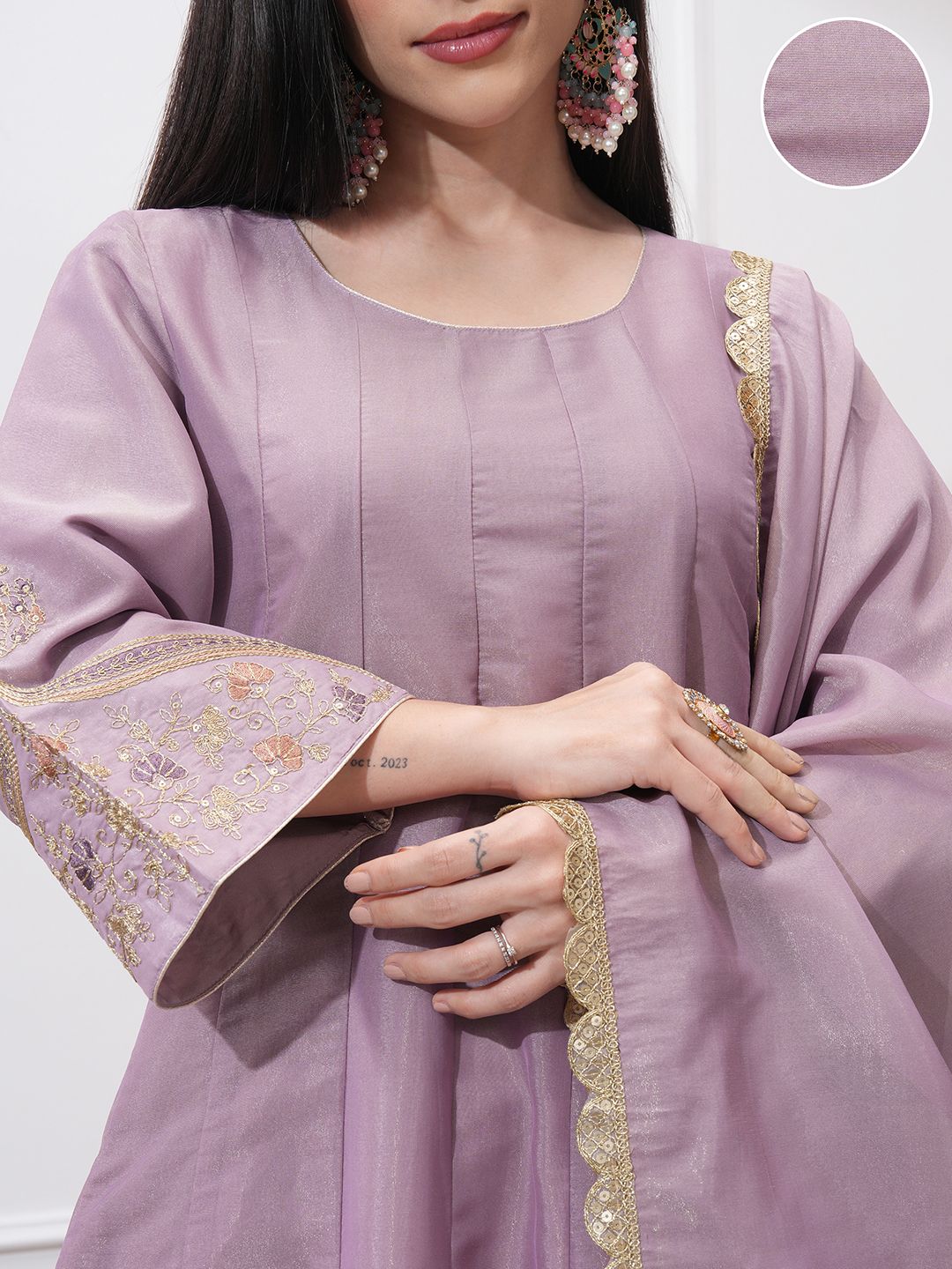 Vishudh Women Ethnic Motifs Embroidered Regular Kurta with Trousers & With Dupatta