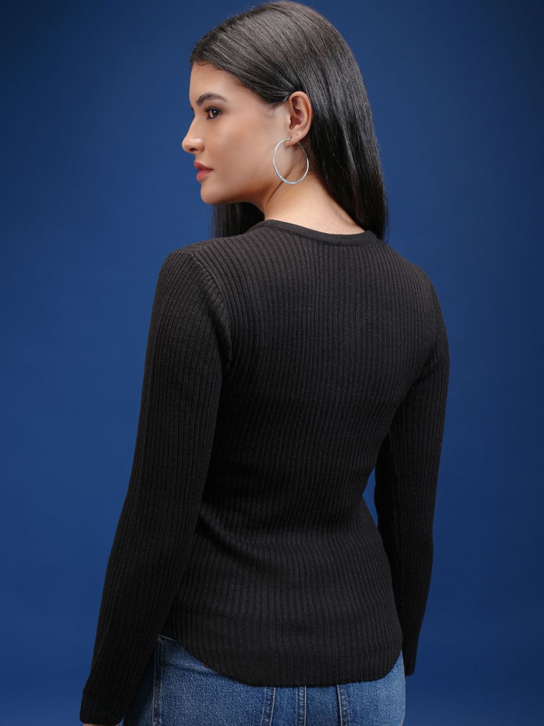 Tokyo Talkies Women Self Design Ribbed Pullover