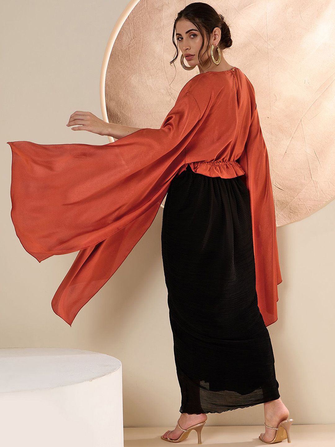 Antheaa Rust Embellished Top With Skirt