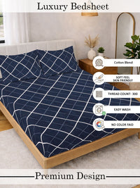 Myntra Elegant Homes Blue Geometric 300 TC King Bedsheet with 2 Pillow Covers