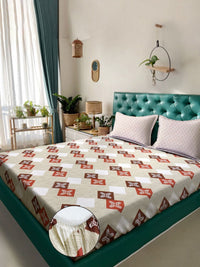 Myntra Elegant Homes Beige Geometric Pure Cotton 400TC Dilengkapi Set Cadar King-2.5mX2.25m
