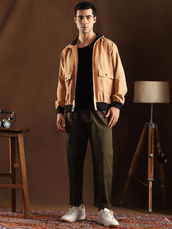 Campus Sutra Men Comfort Pleated Cotton Chino Trousers