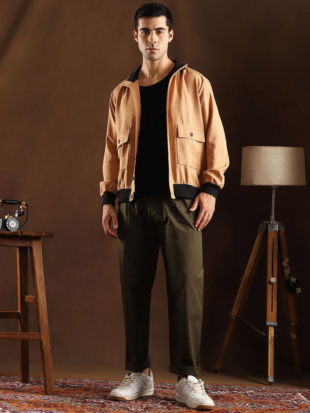 Campus Sutra Men Comfort Pleated Cotton Chino Trousers