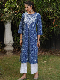 House of Chikankari Women Floral Printed Thread Work Indie Prints Kurta