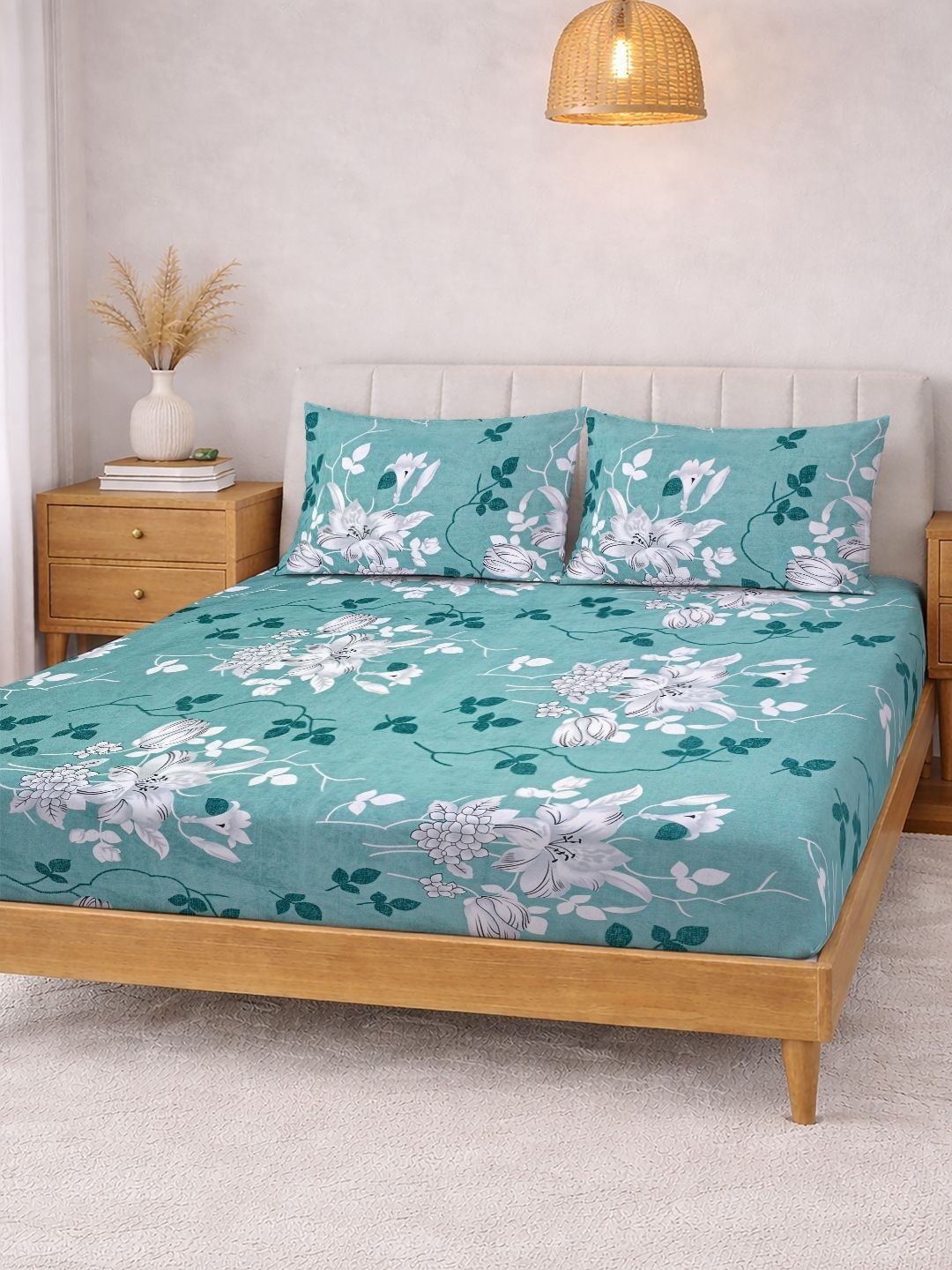 KLOTTHE Green Floral 300 TC Cadar King