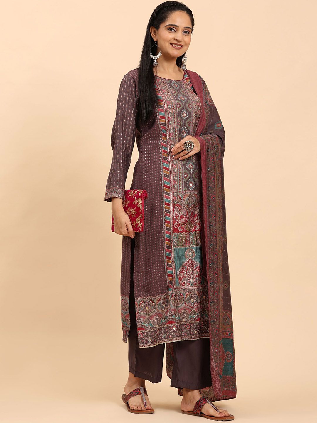 Mamicha Women Floral Embroidered Regular Pure Cotton Kurta with Palazzos & With Dupatta